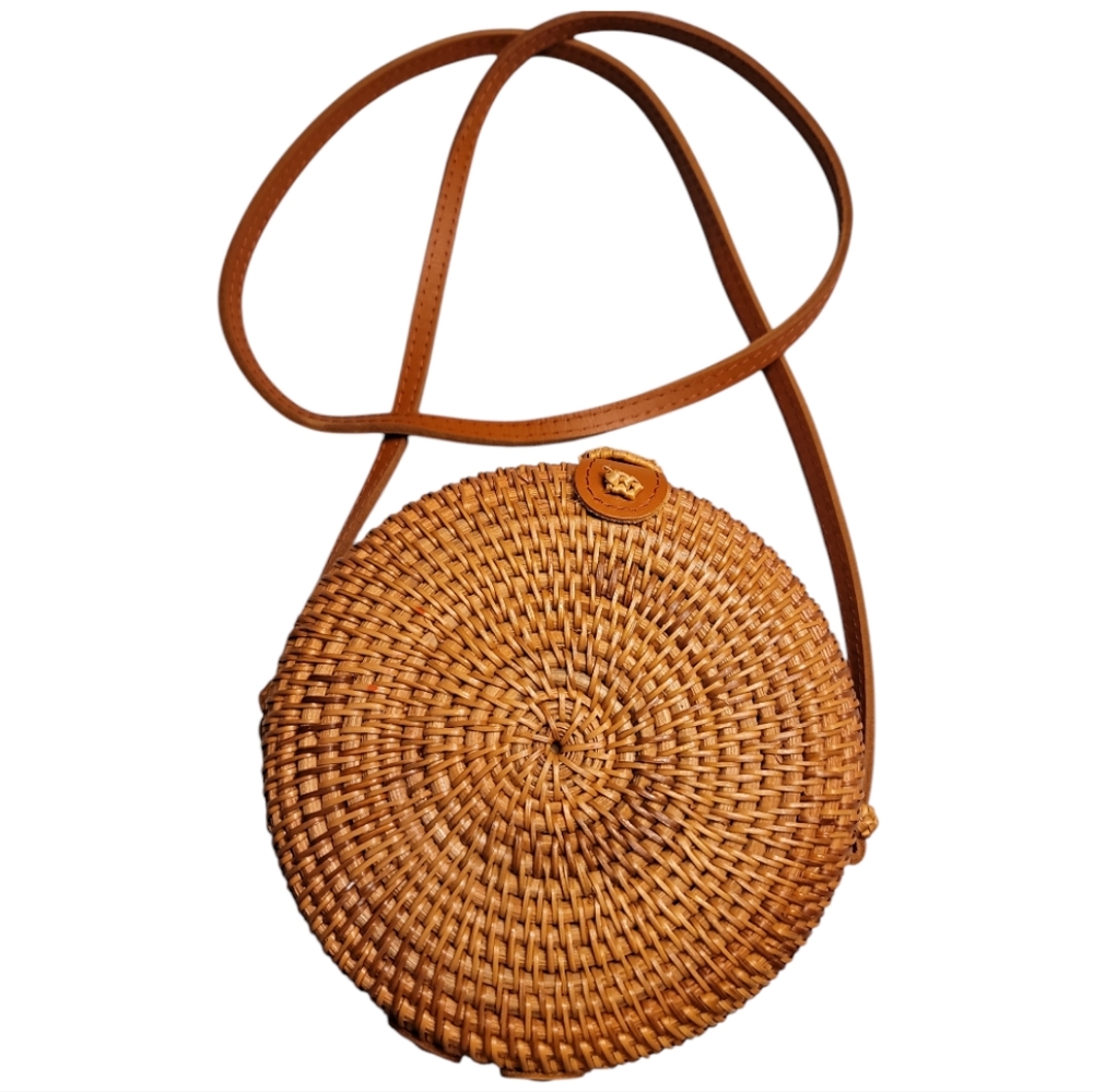 Women’s Purse Wicker Rattan Natural Round Crossbody Coastal Cowgirl